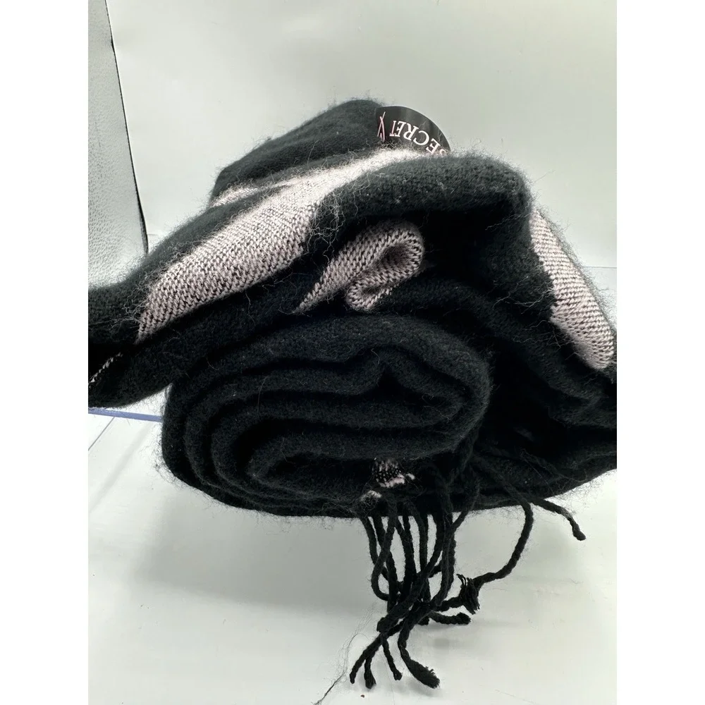 Victoria's Secret Soft Fringe Throw Blanket 50x60 Black Pink Logo NWT